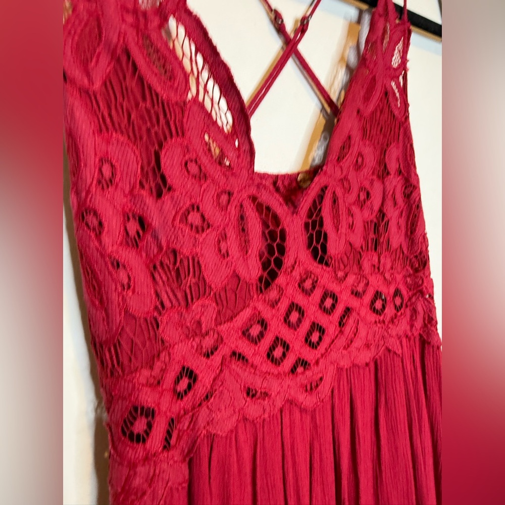 Free People Adella Maxi Slip Berry Red Lace Dress - Picture 7 of 10